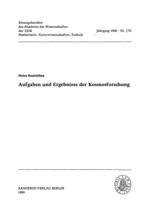 Cover image for book Aufgaben und Ergebnisse der Kosmosforschung
