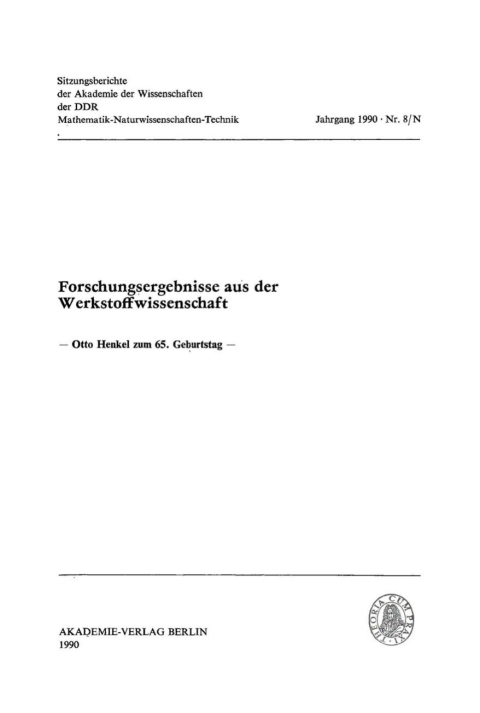 Cover image for book Forschungsergebnisse aus der Werkstoffwissenschaft