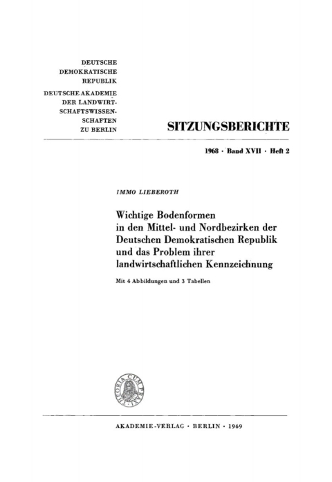 Cover image for book Wichtige Bodenformen in den Mittel- und Nordbezirken der Deutschen Demokratischen Republik und das Problem ihrer landwirtschaftlichen Kennzeichnung