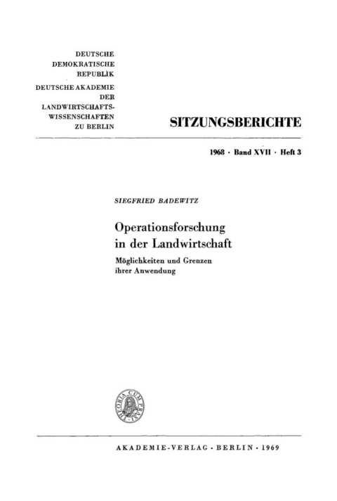 Cover image for book Operationsforschung in der Landwirtschaft