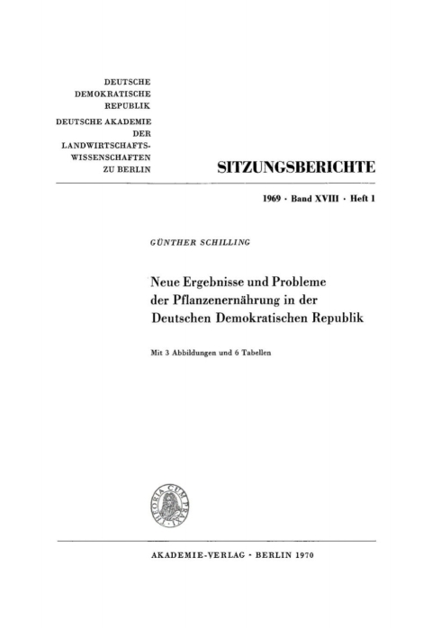 Cover image for book Neue Ergebnisse und Probleme der Pflanzenernährung in der Deutschen Demokratischen Republik