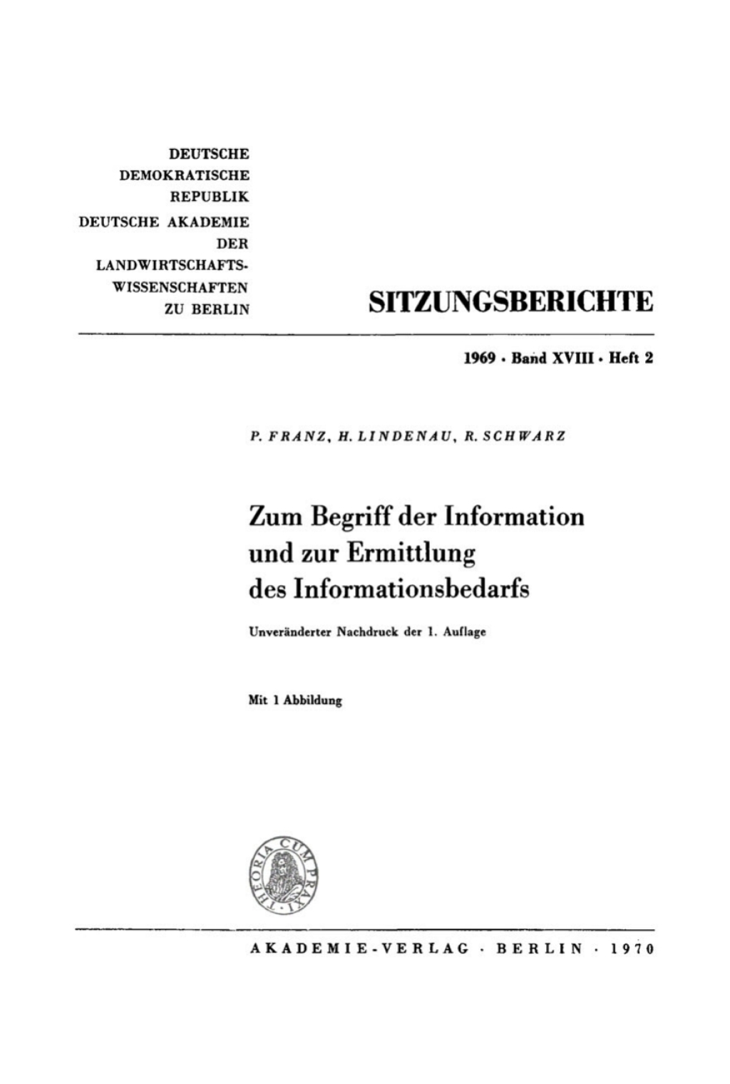 Page Fidelity Zum Begriff der Information und zur Ermittlung des Informationsbedarfs; $174.26