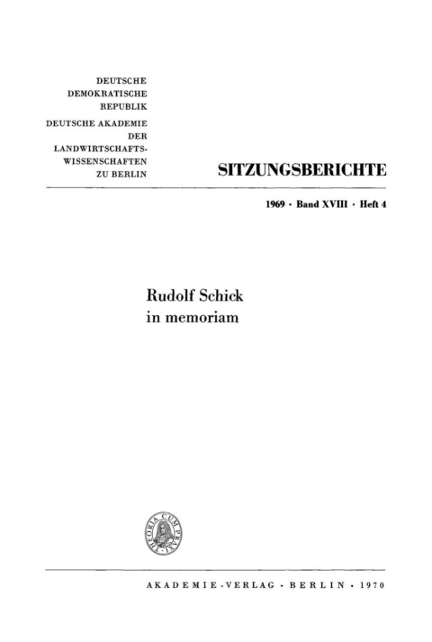 Cover image for book Rudolf Schick in memoriam