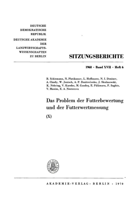 Cover image for book Das Problem der Futterbewertung und der Futterwertmessung. X.
