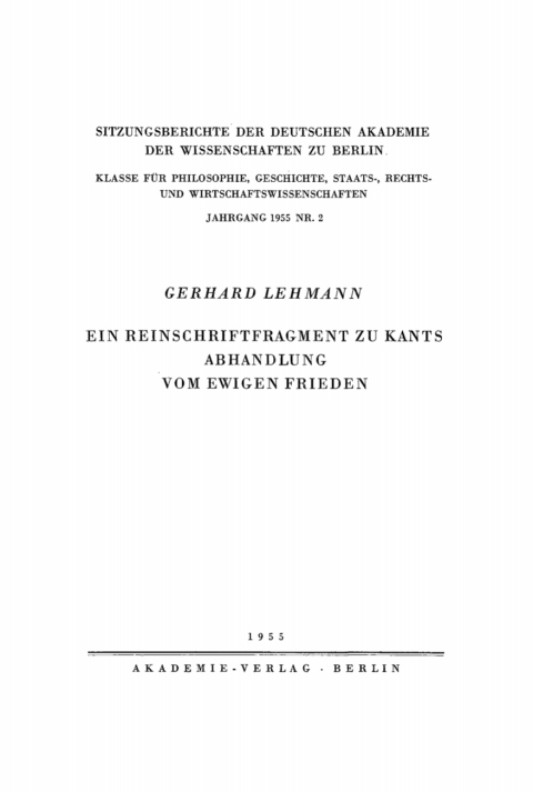 Cover image for book Ein Reinschriftfragment zu Kants Abhandlung vom ewigen Frieden