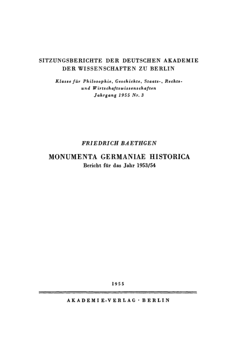 Cover image for book Monumenta Germaniae Historica, Bericht für das Jahr 1953/54