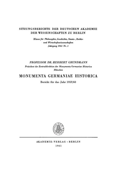 Cover image for book Monumenta Germaniae Historica: Bericht für das Jahr 1959/60