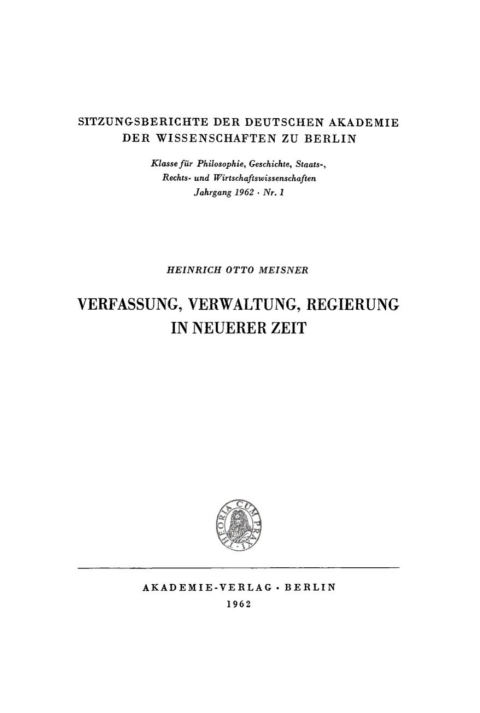 Cover image for book Verfassung, Verwaltung, Regierung in neuerer Zeit