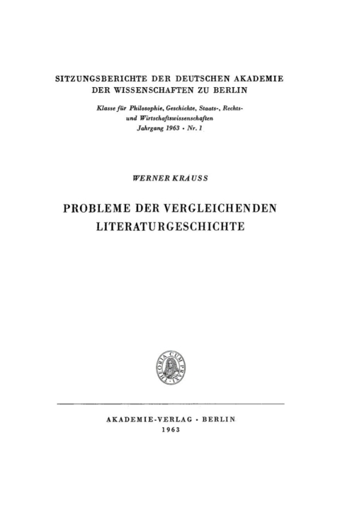Cover image for book Probleme der vergleichenden Literaturgeschichte