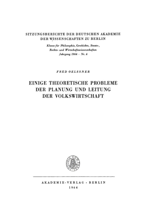 Cover image for book Einige theoretische Probleme der Planung und Leitung der Volkswirtschaft