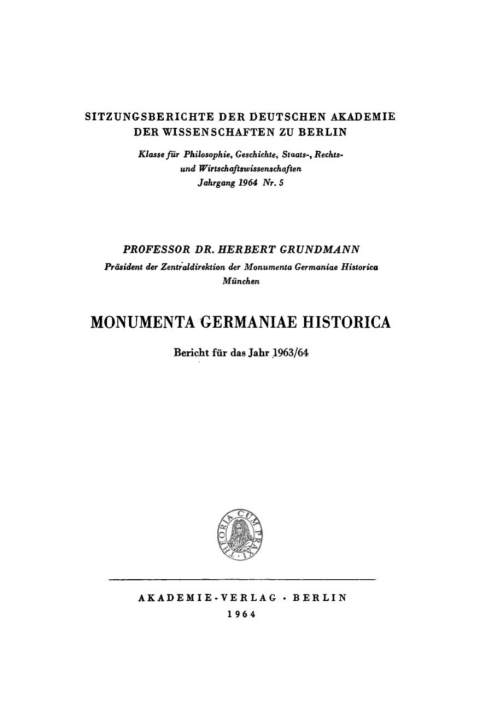 Cover image for book Monumenta Germaniae Historica: Bericht für das Jahr 1963/64