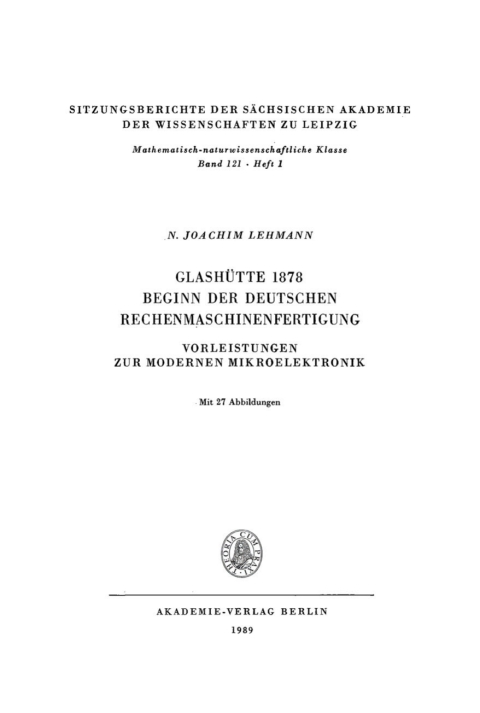 Cover image for book Glashütte 1878, Beginn der Deutschen Rechenmaschinenfertigung