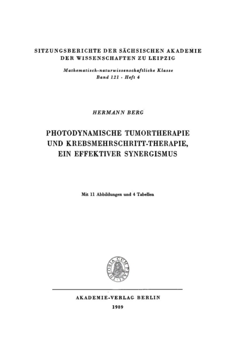 Cover image for book Photodynamische Tumortherapie und Krebsmehrschritt-Therapie, ein effektiver Synergismus