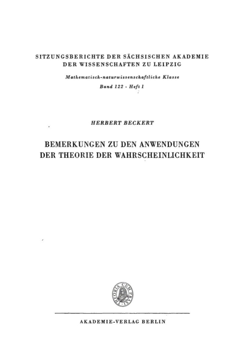Cover image for book Bemerkungen zu den Anwendungen der Theorie der Wahrscheinlichkeit