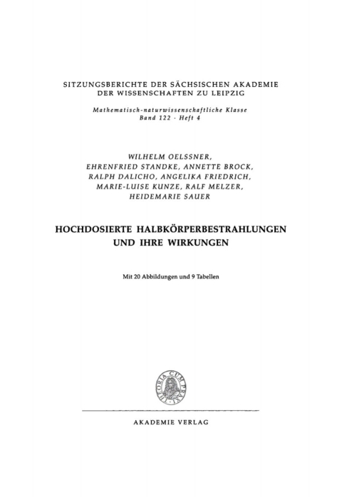 Cover image for book Hochdosierte Halbkörperbestrahlungen und ihre Wirkungen
