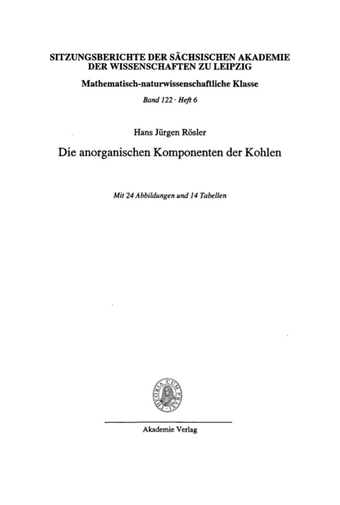 Cover image for book Die anorganischen Komponenten der Kohlen