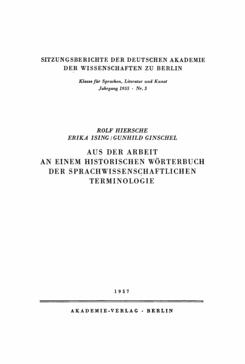 Cover image for book Aus der Arbeit an einem historischen Wörterbuch der sprachwissenschaftlichen Terminologie