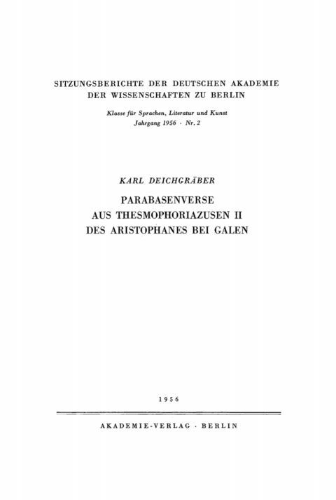 Cover image for book Parabasenverse aus Thesmophoriazusen II des Aristophanes bei Galen