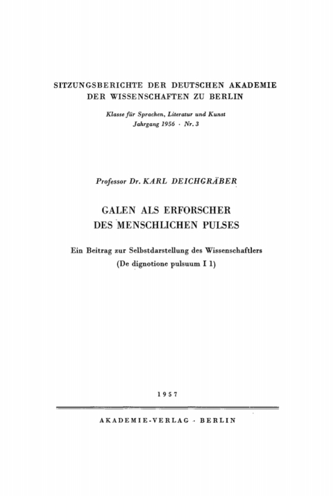 Cover image for book Galen als Erforscher des menschlichen Pulses