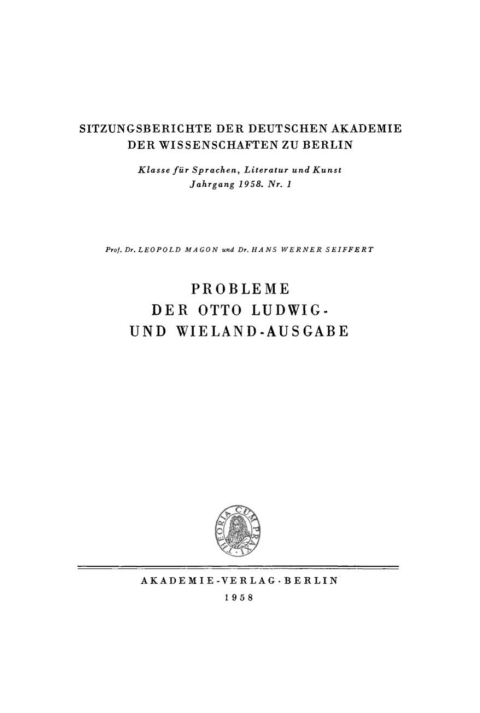 Cover image for book Probleme der Otto Ludwig- und Wieland-Ausgabe