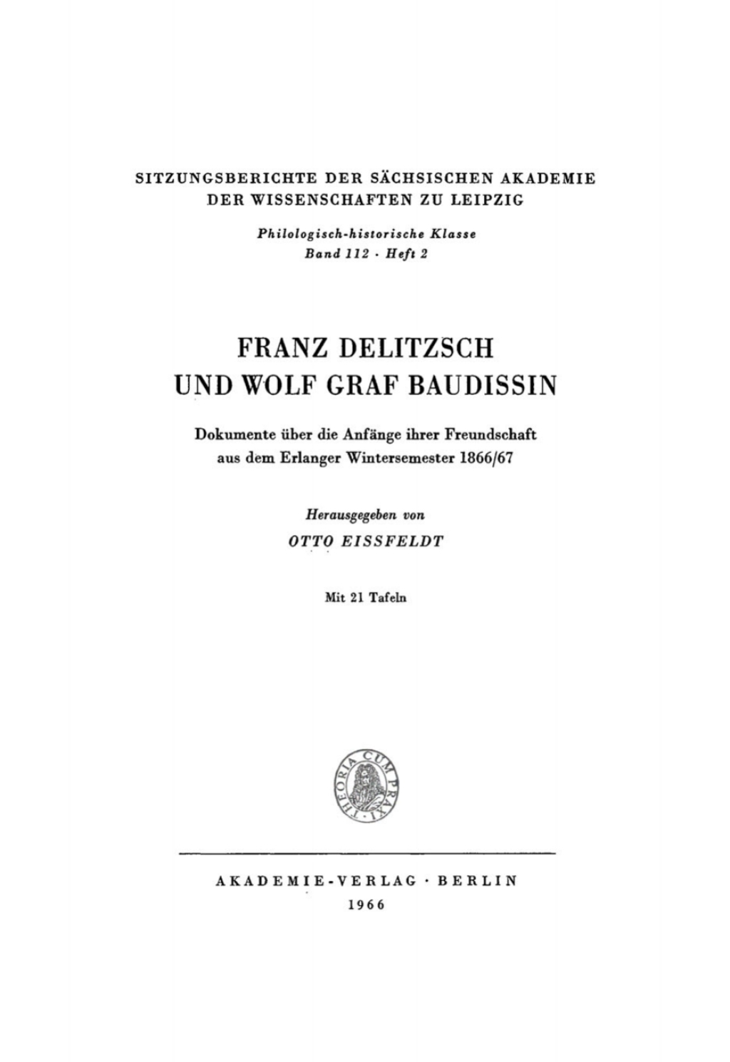 Page Fidelity Franz Delitzsch und Wolf Graf Baudissin; $174.26