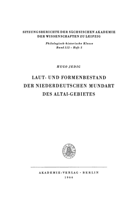 Cover image for book Laut- und Formenbestand der niederdeutschen Mundart des Altai-Gebietes