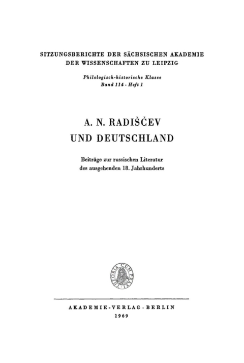 Cover image for book A. N. Radiščev und Deutschland