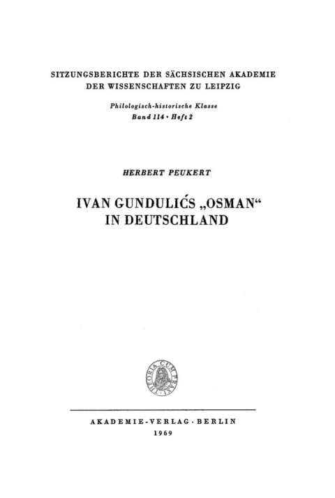 Cover image for book Ivan Gundulić „Osman“ in Deutschland