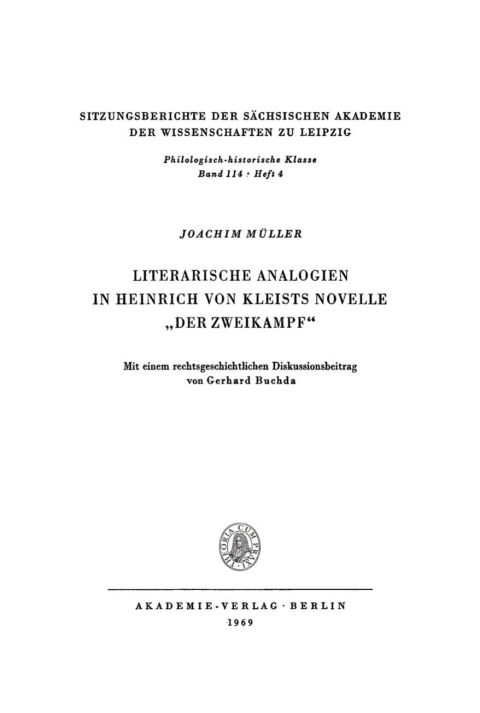 Cover image for book Literarische Analogien in Heinrich von Kleists Novelle „Der Zweikampf“