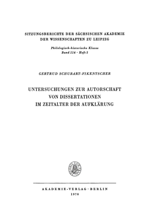 Cover image for book Untersuchungen zur Autorschaft von Dissertationen im Zeitalter der Aufklärung
