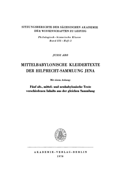 Cover image for book Mittelbabylonische Kleidertexte der Hilprecht-Sammlung Jena