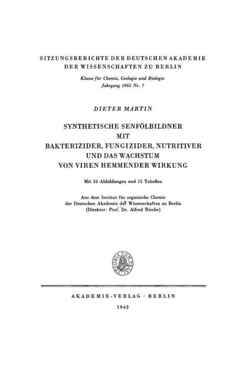 Cover image for book Synthetische Senfölbildner mit bakterizider, fungizider, nutritiver und das Wachstum von Viren hemmender Wirkung