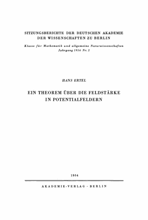 Cover image for book Ein Theorem über die Feldstärke in Potentialfeldern