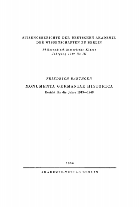 Cover image for book Monumenta Germaniae Historica: Bericht für die Jahre 1943–1948