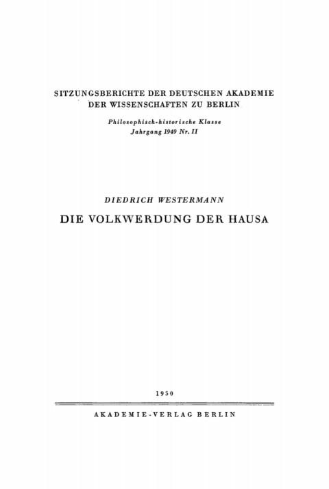 Cover image for book Die Volkwerdung der Hausa