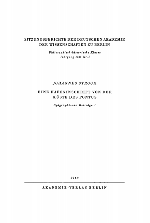 Cover image for book Eine Hafeninschrift von der Küste des Pontus