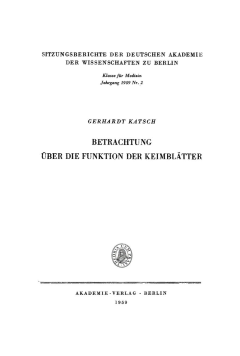 Cover image for book Betrachtung über die Funktion der Keimblätter