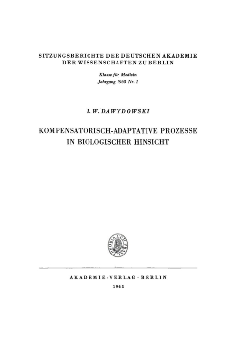 Cover image for book Kompensatorisch-Adaptative Prozesse in biologischer Hinsicht