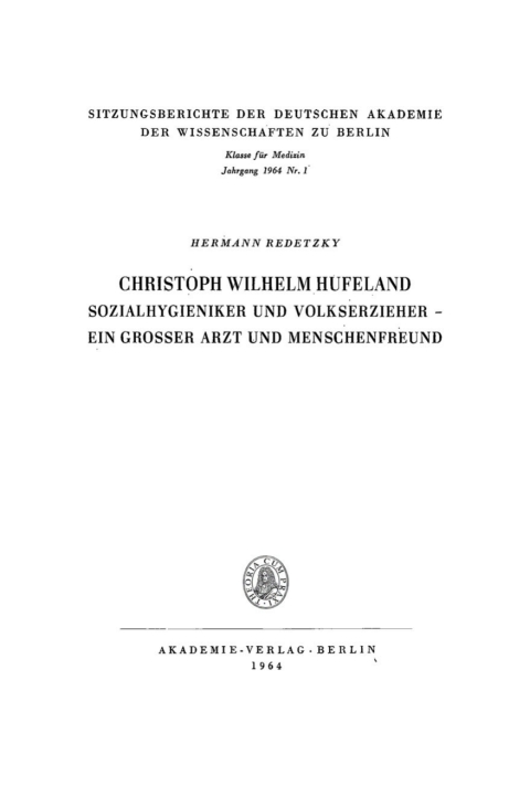 Cover image for book Christoph Wilhelm Hufeland