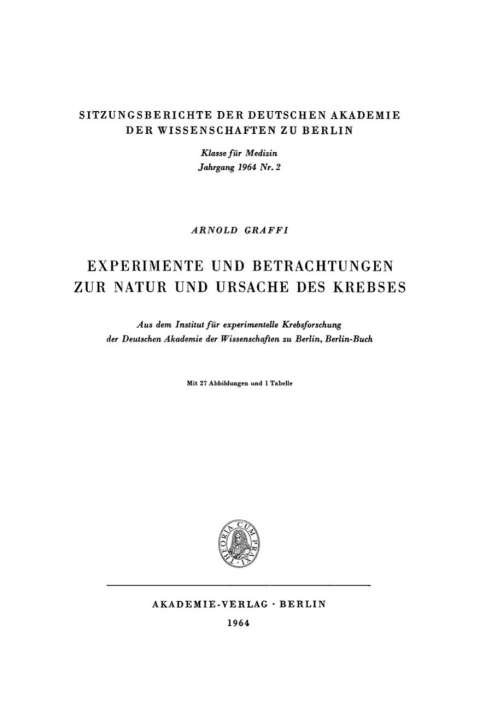 Cover image for book Experimente und Betrachtungen zur Natur und Ursache des Krebses