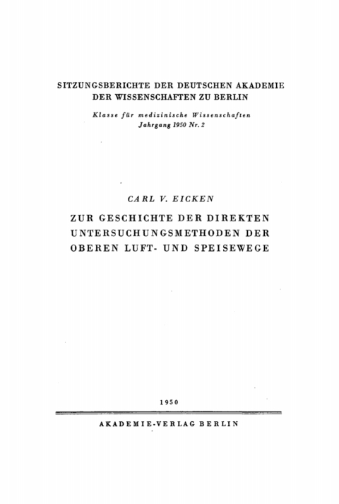 Cover image for book Zur Geschichte der direkten Untersuchungsmethoden der oberen Luft- und Speisewege
