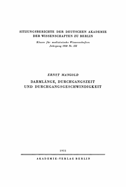 Cover image for book Darmlänge, Durchgangszeit und Durchgangsgeschwindigkeit