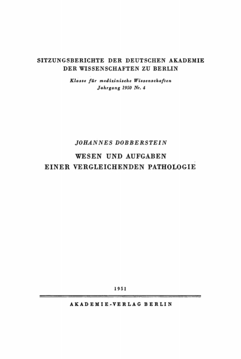 Cover image for book Wesen und Aufgaben einer vergleichenden Pathologie