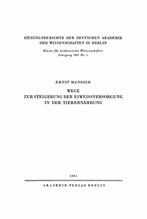 Cover image for book Wege zur Steigerung der Eiweissversorgung in der Tierernährung