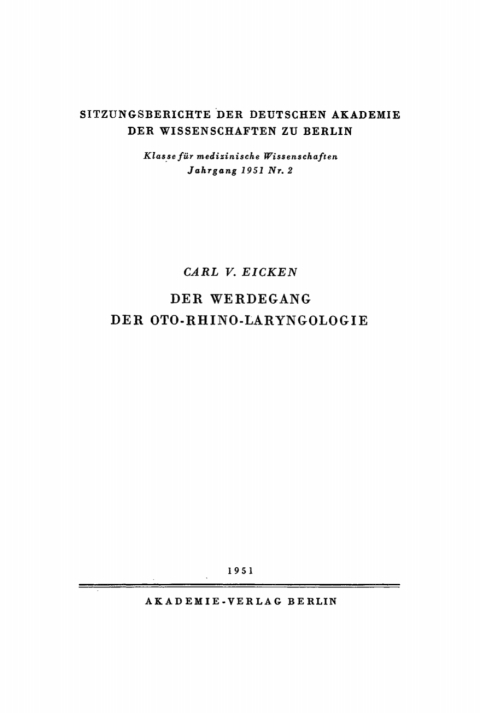 Cover image for book Der Werdegang der Oto-Rhino-Laryngologie