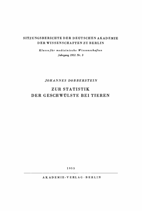 Cover image for book Zur Statistik der Geschwülste bei Tieren
