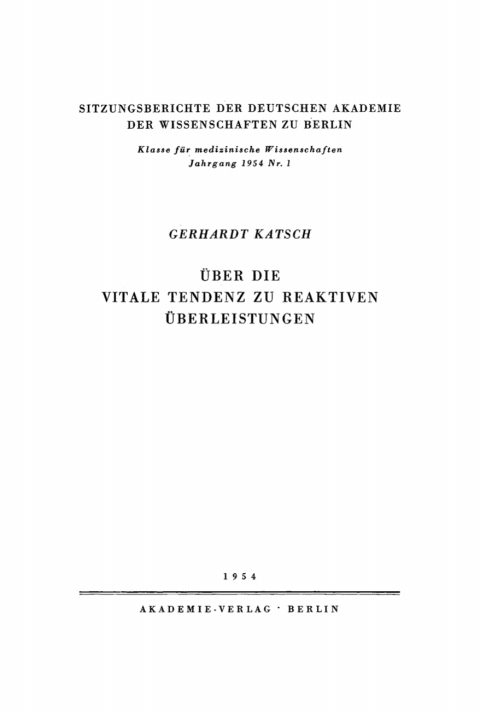 Cover image for book Über die vitale Tendenz zu reaktiven Überleistungen