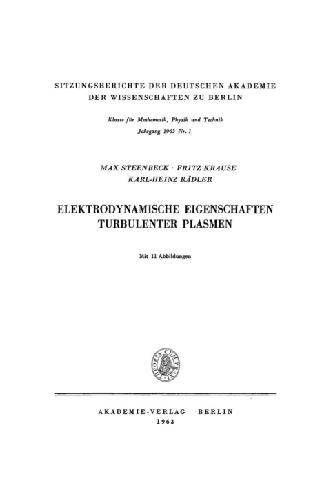 Cover image for book Elektrodynamische Eigenschaften turbulenter Plasmen