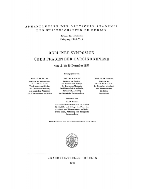 Cover image for book Berliner Symposion über Fragen der Carcinogenese vom 11. bis 16. Dezember 1959
