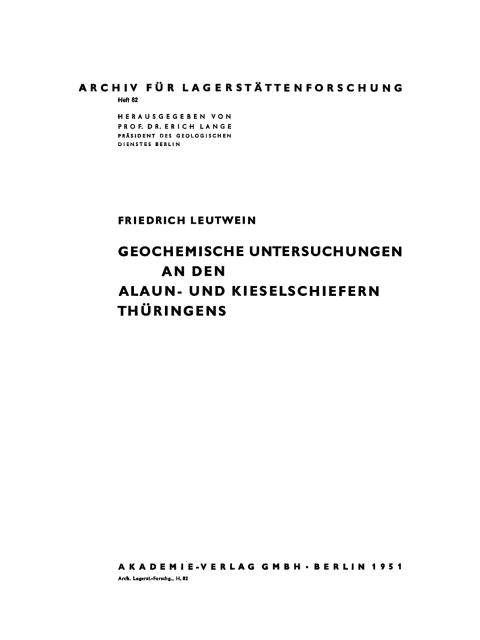 Cover image for book Geochemische Untersuchungen an den Alaun- und Kieselschiefern Thüringens